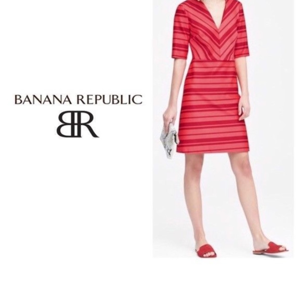Banana Republic Red Striped v-neck Dress Satin NWT
